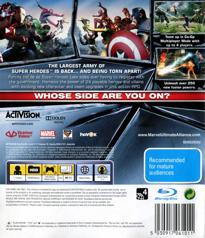 Back Cover for Marvel Ultimate Alliance 2 (PlayStation 3)