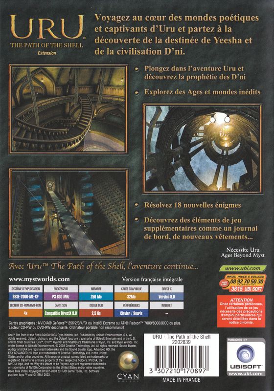 Back Cover for Uru: The Path of the Shell (Windows)