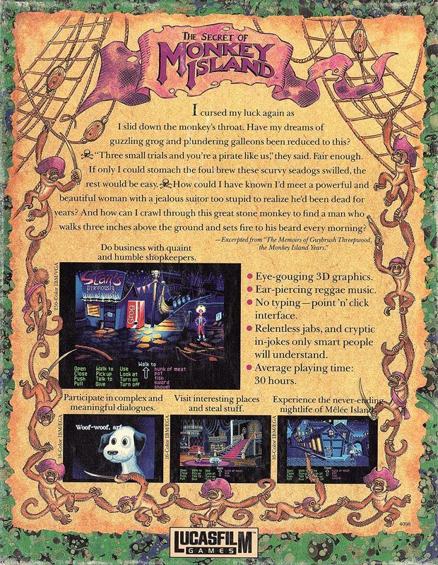 Back Cover for The Secret of Monkey Island (DOS) (EGA 3.5" disk version)