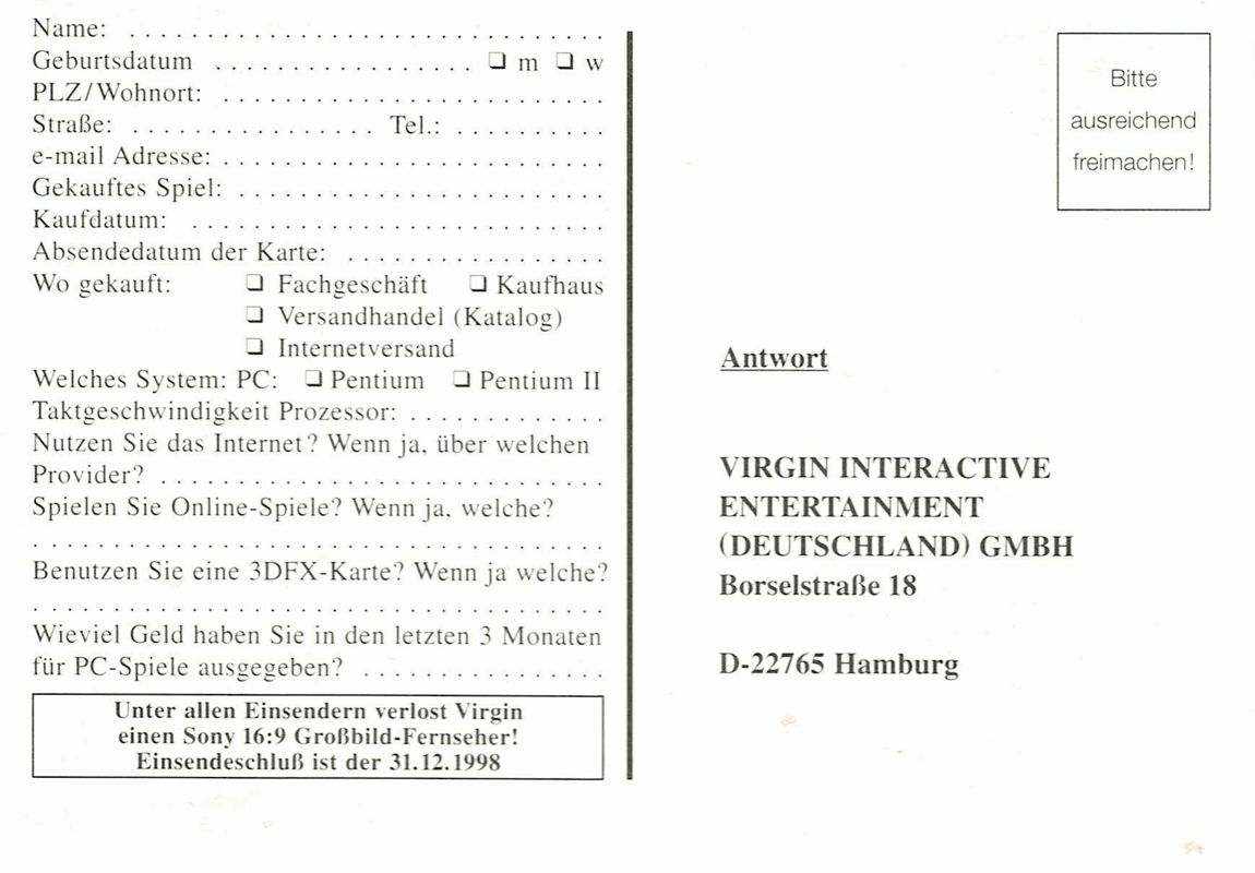 Extras for Freespace 2 (Windows): Registration Card - Front