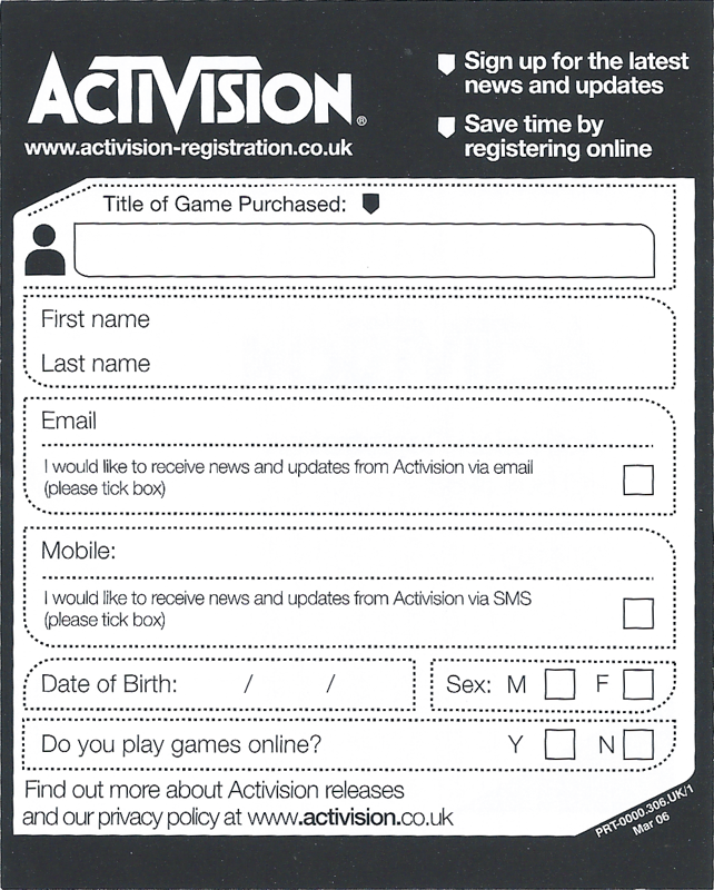 Extras for Call of Duty 2 (Game of the Year Edition) (Windows): Registration Card - Front