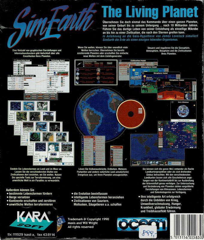 Back Cover for SimEarth: The Living Planet (DOS)