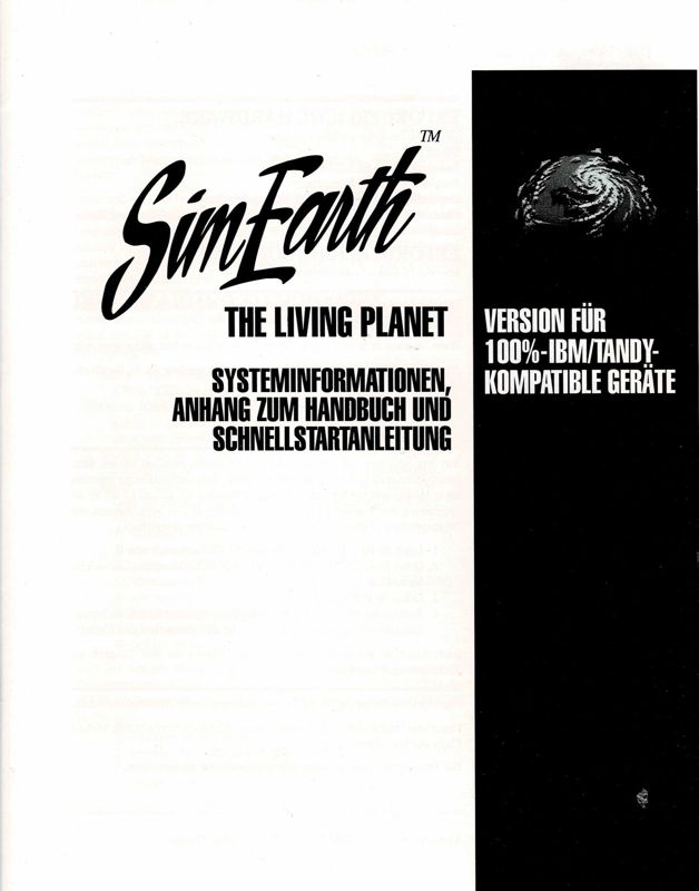 Reference Card for SimEarth: The Living Planet (DOS): Front