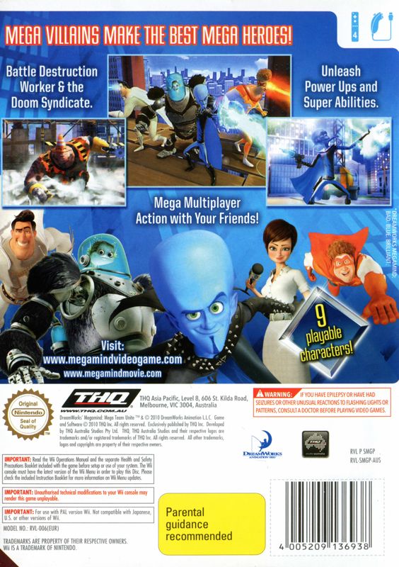 Back Cover for Megamind: Mega Team Unite (Wii)