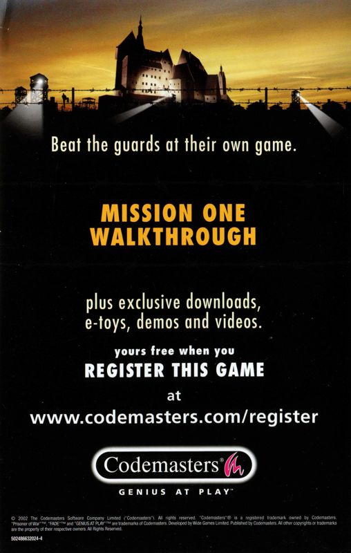 Extras for Prisoner of War: World War II (PlayStation 2): Helpline flyer