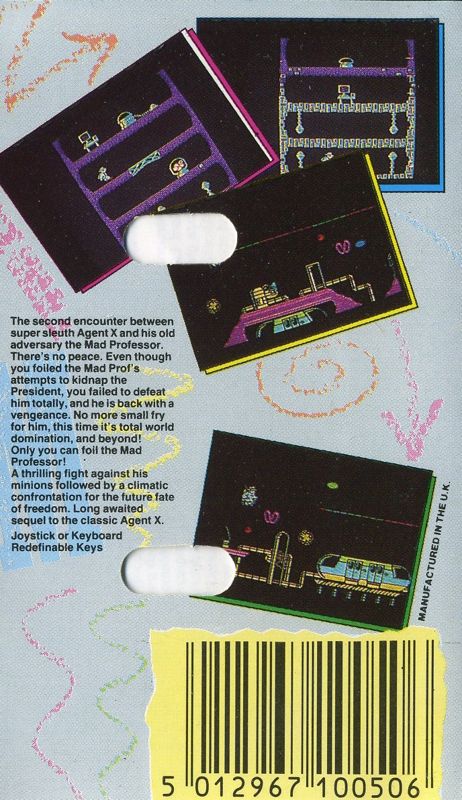 Back Cover for Agent X II: The Mad Prof's Back! (Commodore 64) (Different media art)