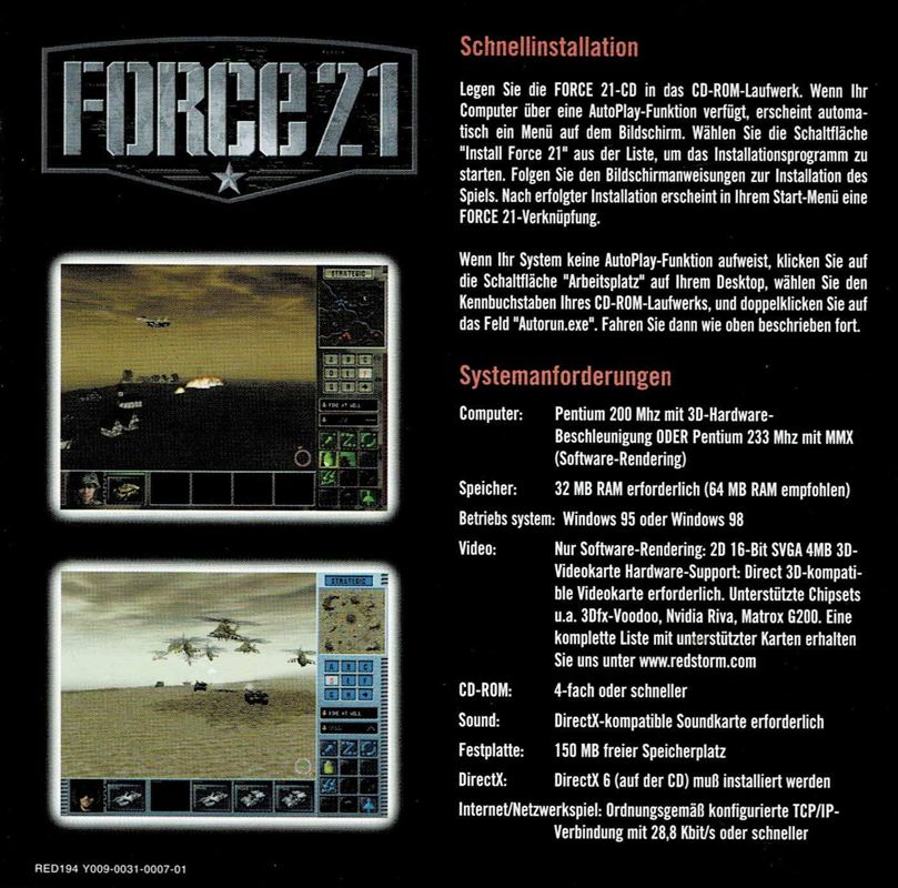 Other for Force 21 (Windows): Jewel Case - Left Inlay