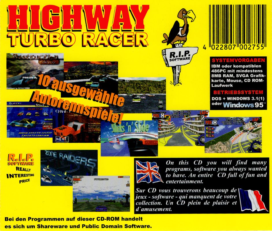 Back Cover for Whiplash (DOS) (Highway Turbo Racer release with shareware version)