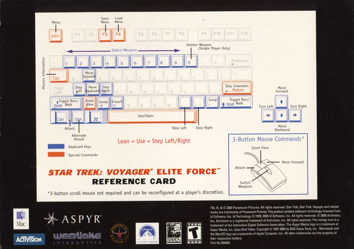 Reference Card for Star Trek: Voyager - Elite Force (Macintosh)