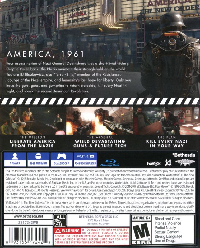Back Cover for Wolfenstein II: The New Colossus (PlayStation 4)