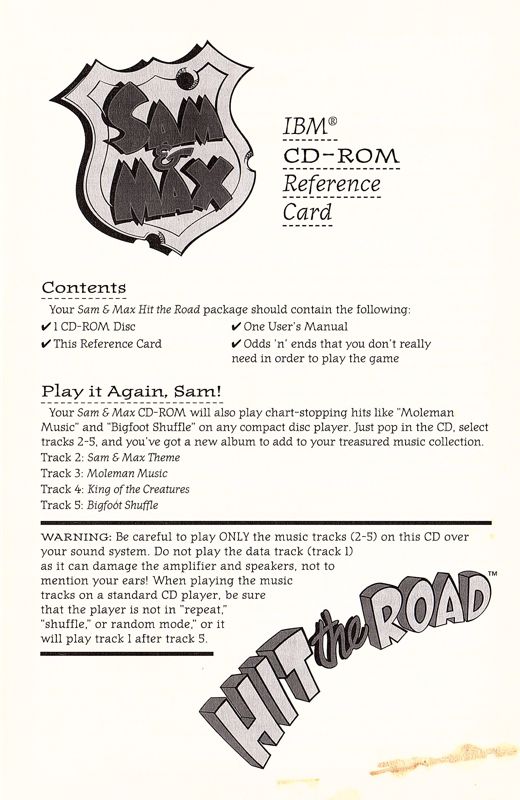 Reference Card for Sam & Max: Hit the Road (DOS) (CD-ROM Full Talkie release)