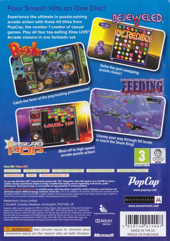 Back Cover for PopCap Hits! (Xbox 360)