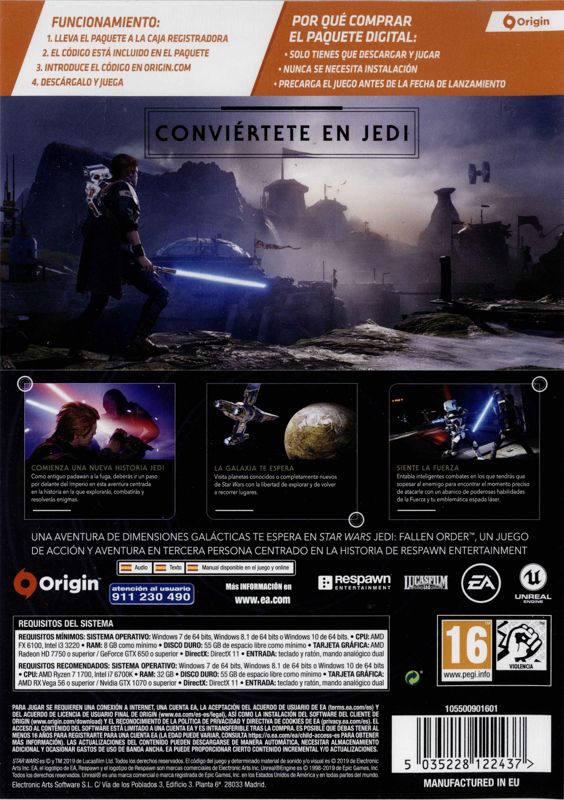 Back Cover for Star Wars: Jedi - Fallen Order (Windows)