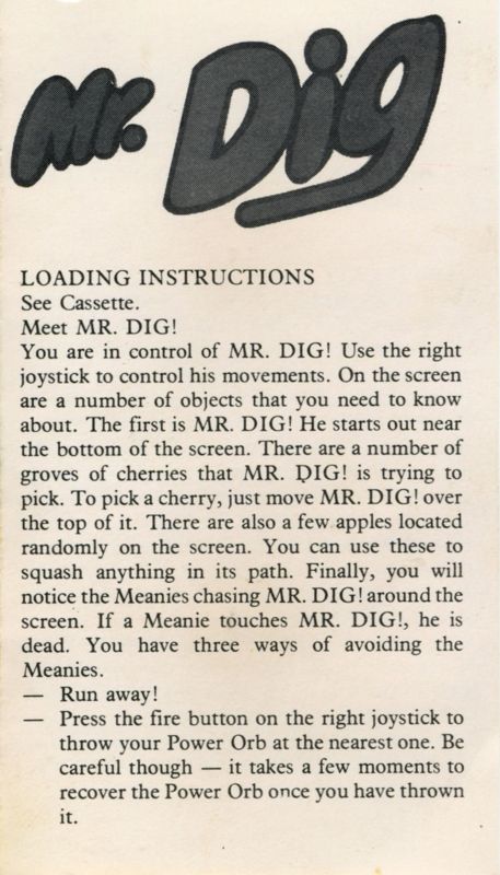 Inside Cover for Mr. Dig (Dragon 32/64)