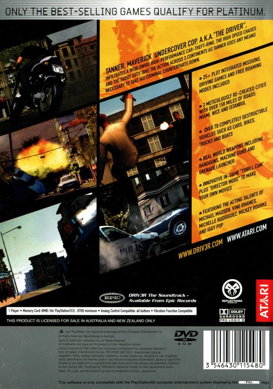 Back Cover for Driv3r (PlayStation 2) (Platinum release)