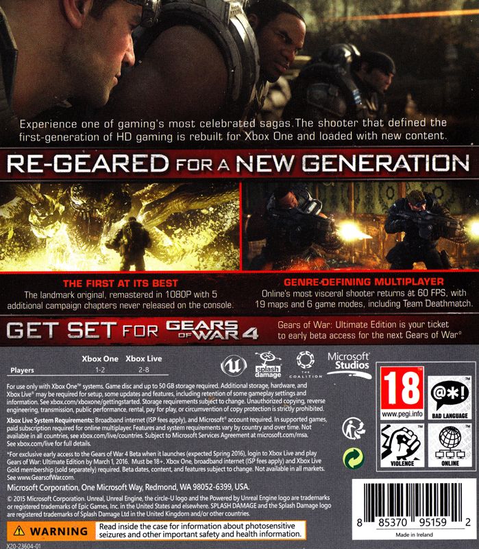 Back Cover for Gears of War: Ultimate Edition (Xbox One)