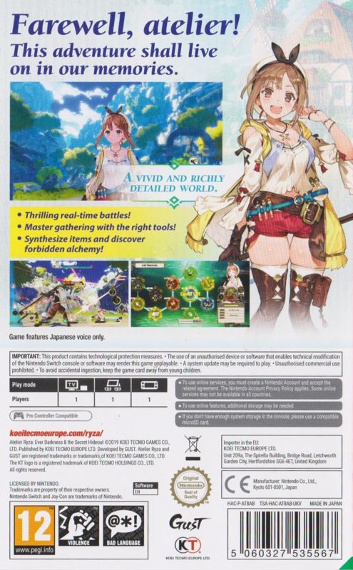 Back Cover for Atelier Ryza: Ever Darkness & the Secret Hideout (Nintendo Switch)