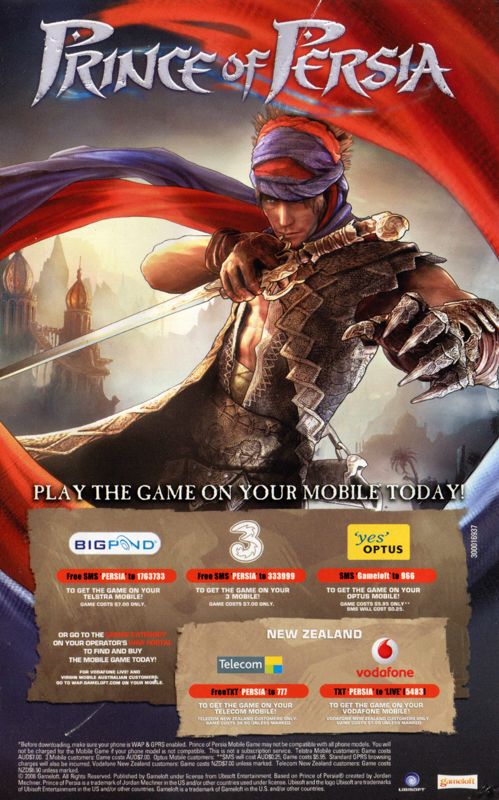 Extras for Prince of Persia (Xbox 360): Mobile game flyer - front