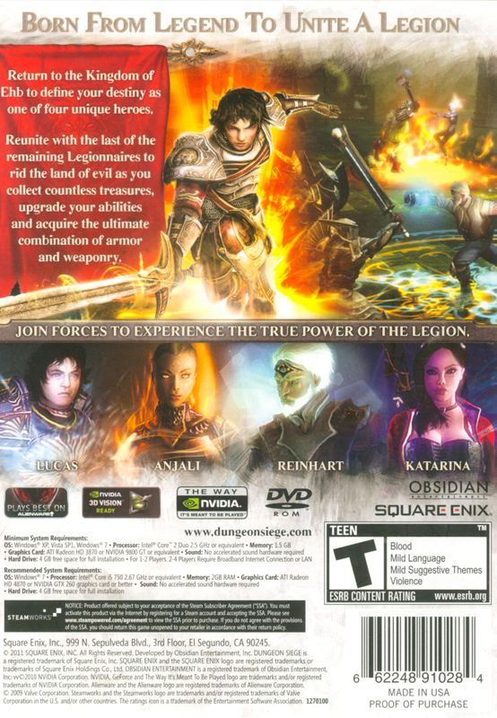 Back Cover for Dungeon Siege III (Windows)