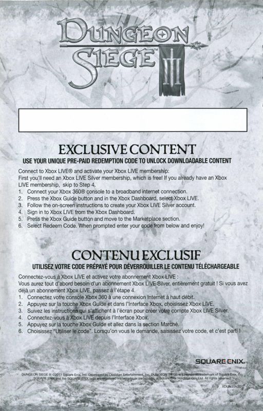 Extras for Dungeon Siege III (Xbox 360): Flyer - front