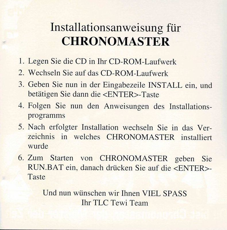 Inside Cover for Chronomaster (DOS) (Tewi Verlag release): Left Inlay