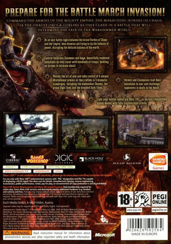 Back Cover for Warhammer: Mark of Chaos - Battle March (Xbox 360) (General European release)