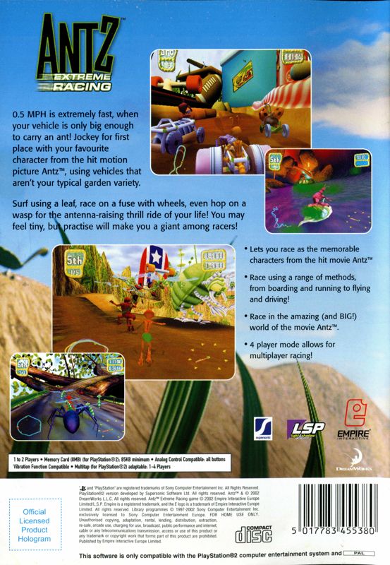 Back Cover for Antz Extreme Racing (PlayStation 2) (Alternate release)
