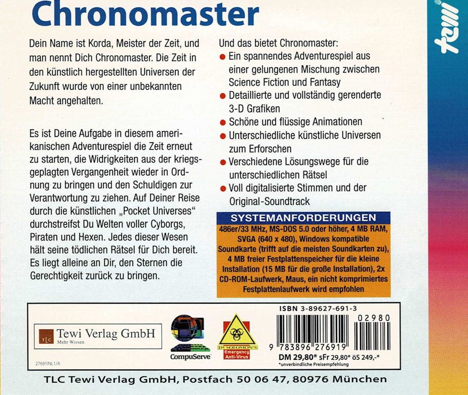 Back Cover for Chronomaster (DOS) (Tewi Verlag release)