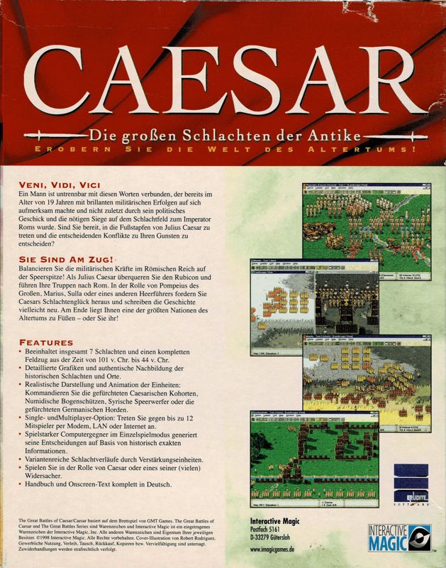 Back Cover for The Great Battles of Caesar (Windows)
