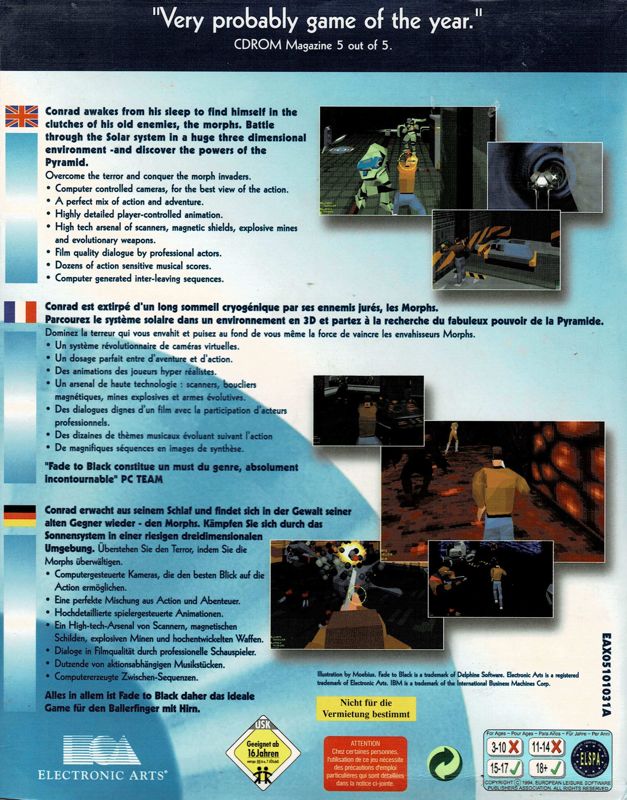 Back Cover for Fade to Black (DOS) (EA CD-ROM Classics release)