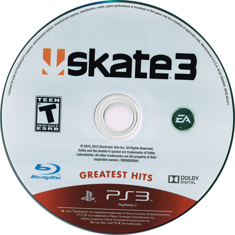 Media for skate 3 (PlayStation 3) (Greatest Hits release)