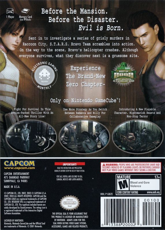 Other for Resident Evil: 10th Anniversary Collection (GameCube) (Player's Choice release): Keep Case - Resident Evil 0 - Back