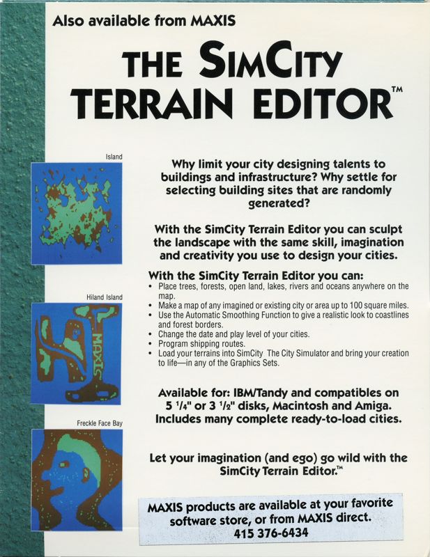 Inside Cover for SimCity Graphics Set 1: Ancient Cities (DOS) (5.25" Floppy Disk release): Left Flap