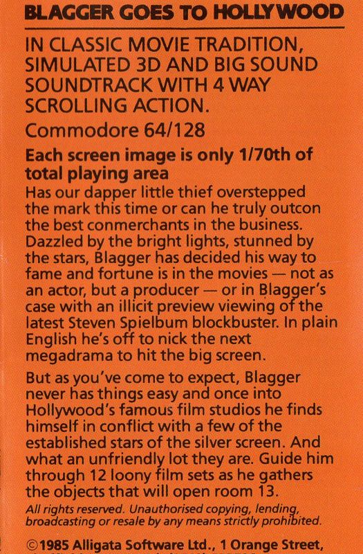 Inside Cover for Blagger Goes to Hollywood (Commodore 64)