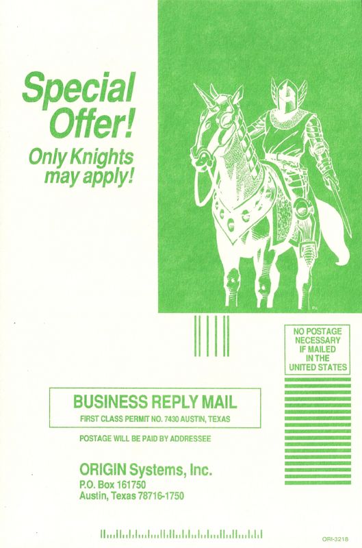 Advertisement for Knights of Legend (Commodore 64): Front