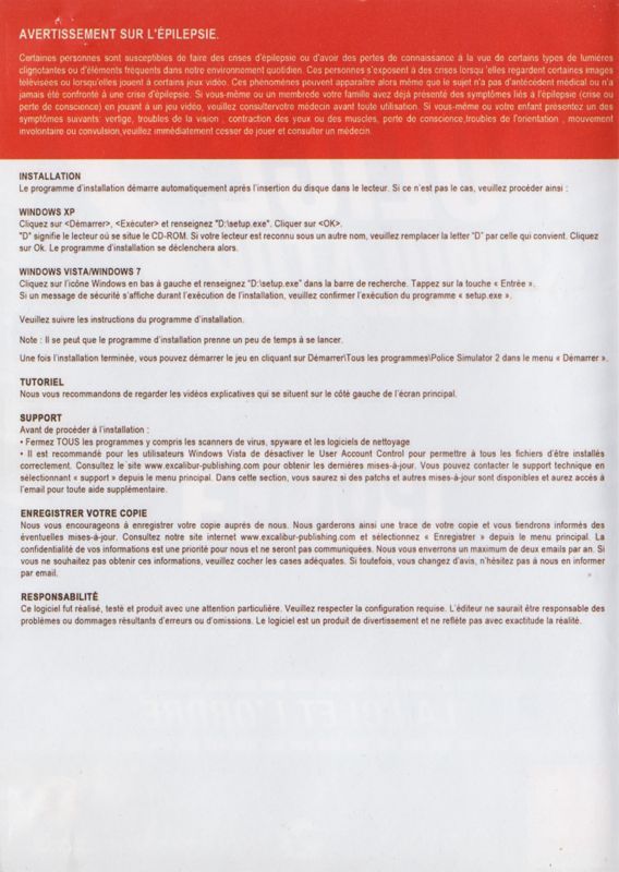 Inside Cover for Police Simulator 2: Law and Order (Windows): Left side (Right is blank)
