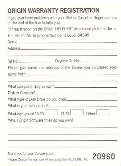 Extras for Ogre (Atari ST): Registration Card - Back
