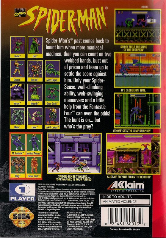 Back Cover for Spider-Man (Genesis)