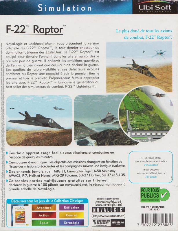 Back Cover for F-22 Raptor (Windows) ("Collection Classique" release (Ubi Soft 1999))