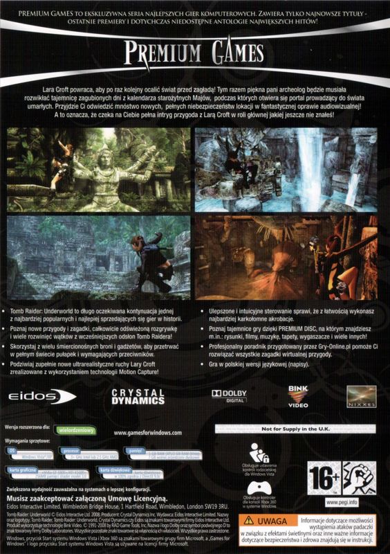 Other for Tomb Raider: Underworld (Windows) (Premium Games release): Keep Case - Back
