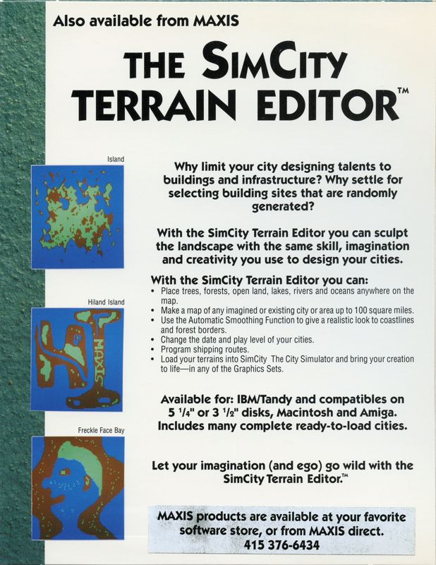 Inside Cover for SimCity Graphics Set 2: Future Cities (DOS) (5.25" Floppy Disk release): Left Flap