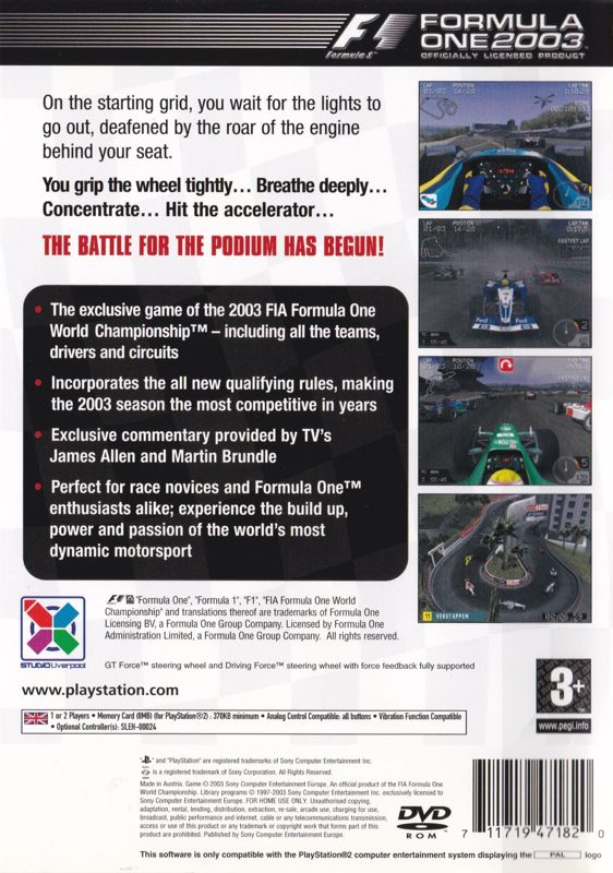 Back Cover for Formula One 2003 (PlayStation 2)
