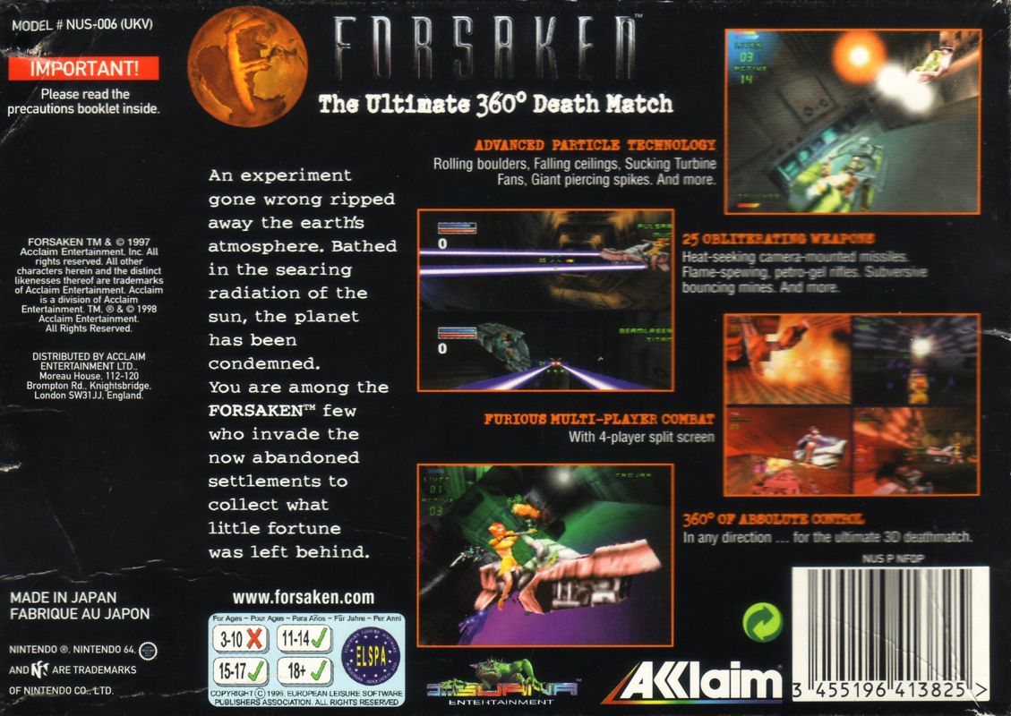 Back Cover for Forsaken 64 (Nintendo 64)