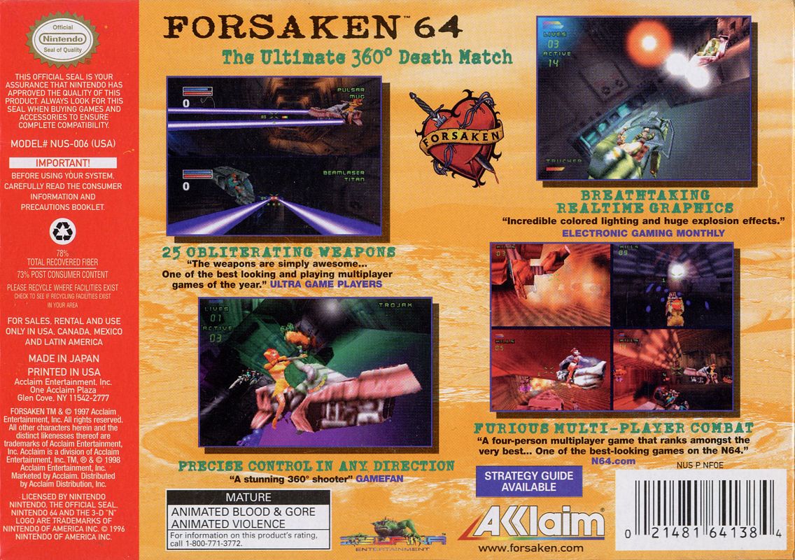 Back Cover for Forsaken 64 (Nintendo 64)