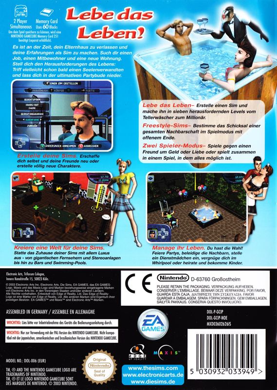 Back Cover for The Sims (GameCube)