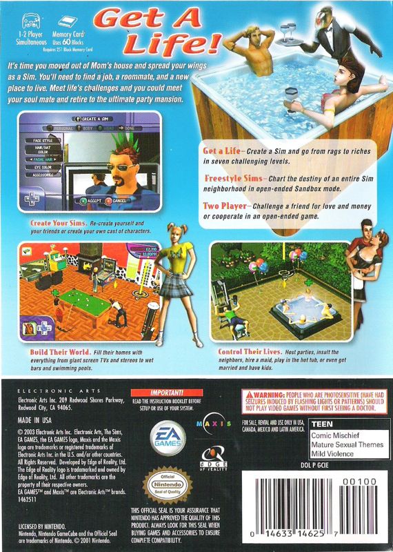 Back Cover for The Sims (GameCube)