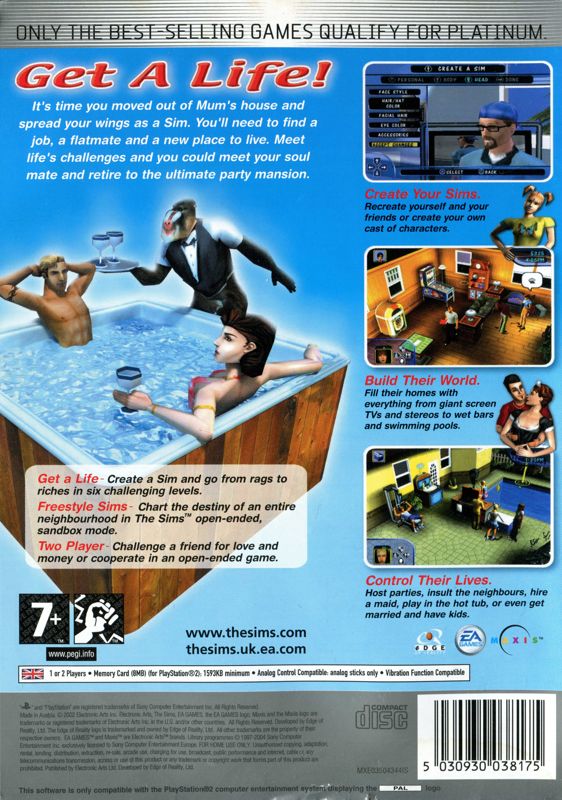 Back Cover for The Sims (PlayStation 2) (Platinum release)