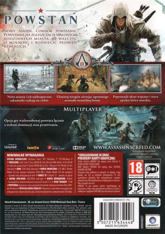 Viewing full size Assassin's Creed 3 box cover