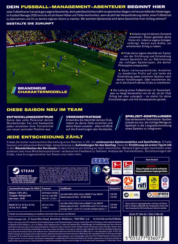 Back Cover for Football Manager 2020 (Windows)
