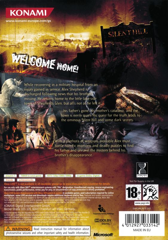 Back Cover for Silent Hill: Homecoming (Xbox 360)